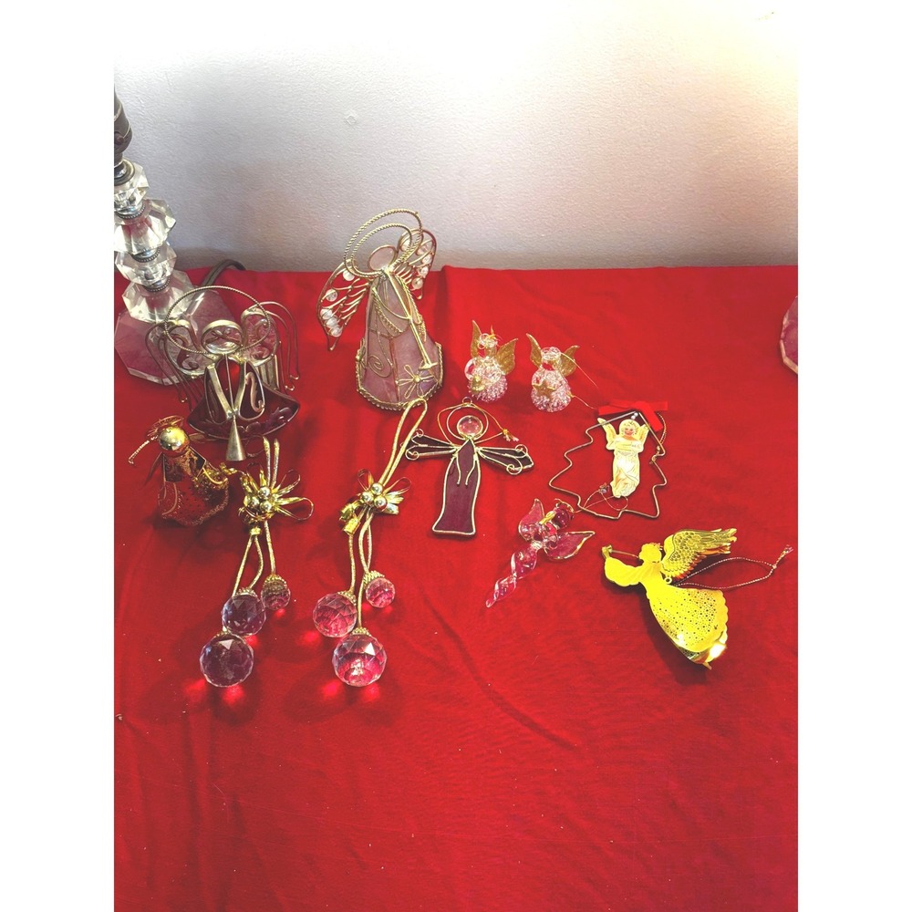 Vintage Angel Ornament Lot Glass and Brass Stained Glass Crystal Style 11pc